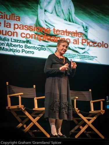 Gramilano 3310002 Giulia Lazzini celebrates her 80th birthday at Milan's Piccolo Teatro
