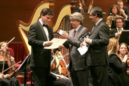 Massimo being awarded his diploma by Stéphane Lissner at the Accademia della Scala