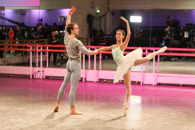 Matthew Ball and Yasmine Naghdi rehearsing The Sleeping Beauty as part of World Ballet Day © 2016 ROH. Photograph by Charlotte MacMillan