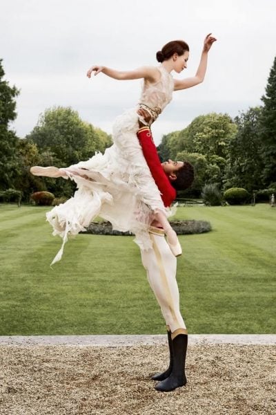 Lauren Cuthbertson (in a silk, chiffon and Swarovski crystal dress) with Marcelino Sambé for the Royal Ballet shoot for Town and Country