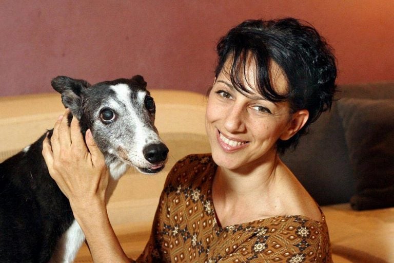 Monica Vaglietti with one Greyhound by Alberto Cattaneo