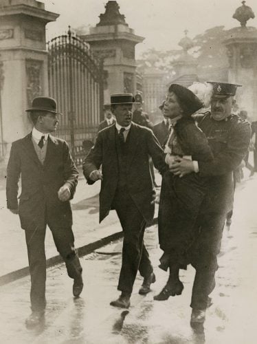 Emmeline Pankhurst%E2%80%99s arrest at Buckingham Palace by Central Press 21 May 1914 %C2%A9 National Portrait Gallery London Emmeline Pankhurst's arrest at Buckingham Palace by Central Press, 21 May 1914 © National Portrait Gallery, London