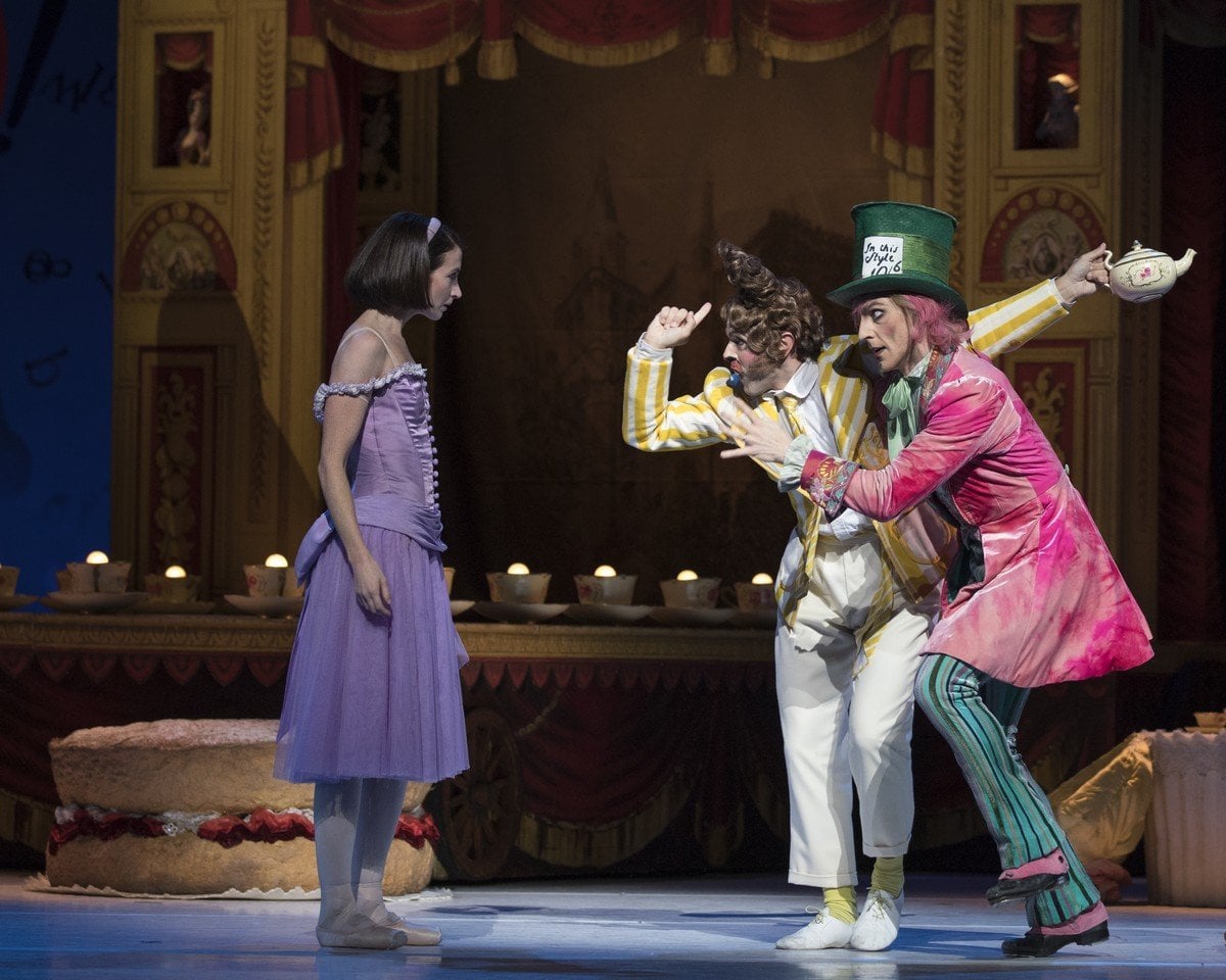 Lauren Cuthbertson as Alice Paul Kay as The March Hare and Steven McRae as The Mad Hatter © 2017 ROH. Photograph by Andrej Uspenski Lauren Cuthbertson as Alice, Paul Kay as The March Hare and Steven McRae as The Mad Hatter © 2017 ROH. Photograph by Andrej Uspenski