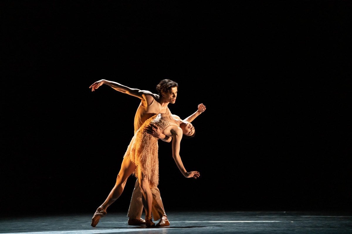 Stanisław Węgrzyn and Natalia Osipova in the new work by Kyle Abraham, The Royal Ballet ©2021 ROH. Photograph by Bill Cooper