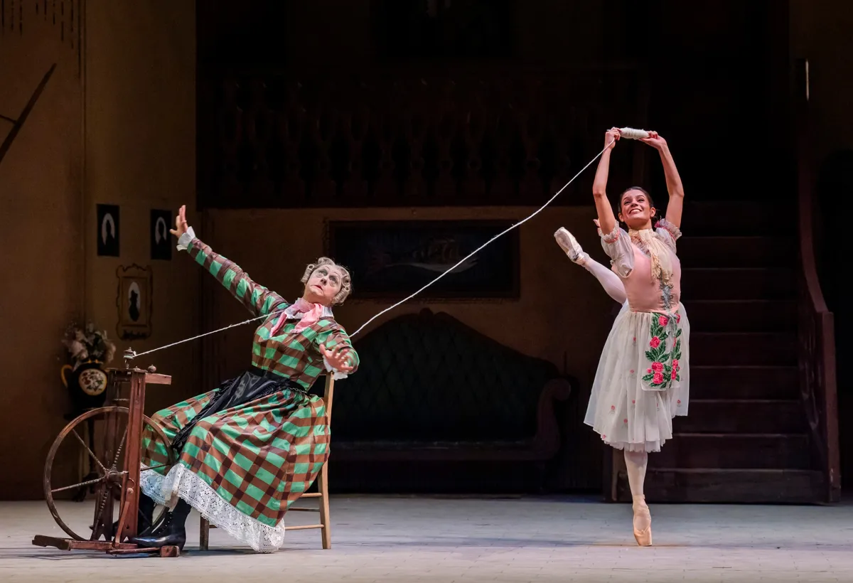 La Fille mal gardee Sofia Linares as Lise Rory Mackay as Widow Simone photo by Tristam Kenton BRB 2024 La Fille mal gardée - Sofia Liñares as Lise, Rory Mackay as Widow Simone, photo by Tristam Kenton, BRB 2024