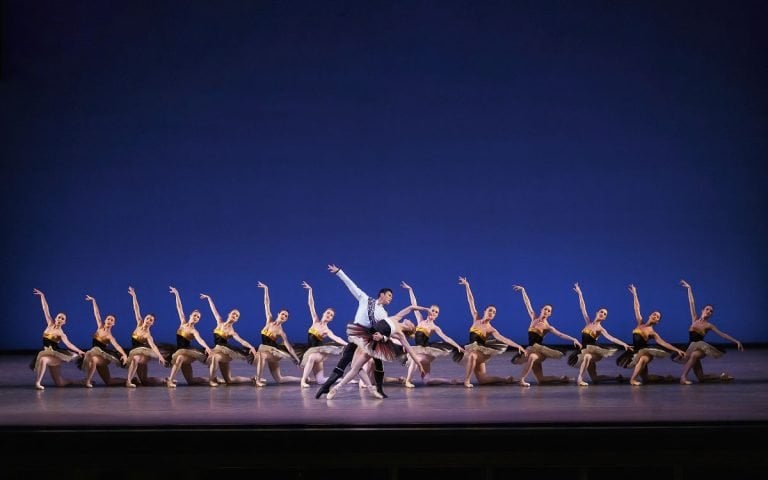 Chun Wai Chan, Sara Mearns, and Company in Alexei Ratmansky’s Paquita. Photo credit Erin Baiano