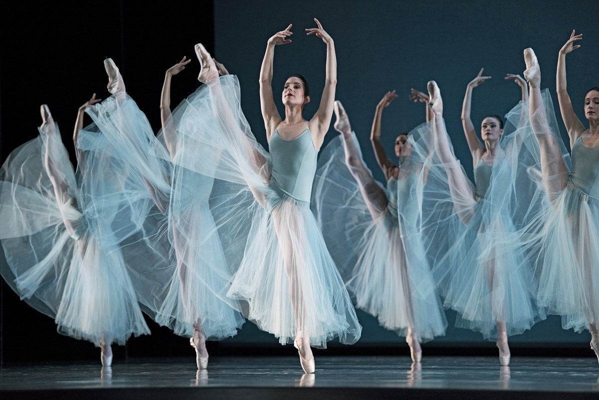 Julia Rowe and San Francisco Ballet in Balanchines Serenade Choreography by George Balanchine c The Balanchine Trust Photo by Erik Tomasson Julia Rowe and San Francisco Ballet in Balanchine's Serenade, Choreography by George Balanchine (c) The Balanchine Trust; Photo by Erik Tomasson