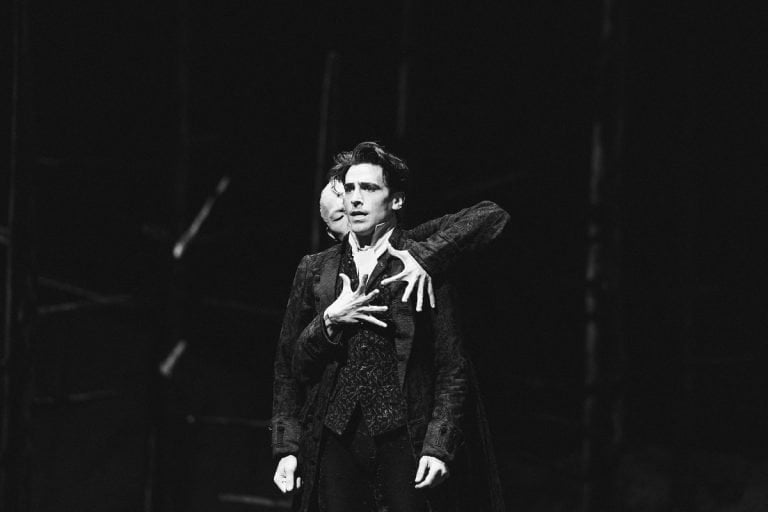 Joseph Walsh as Victor Frankenstein and Wei Wang as the Creature in Liam Scarlett’s Frankenstein, photo by Lindsey Rallo