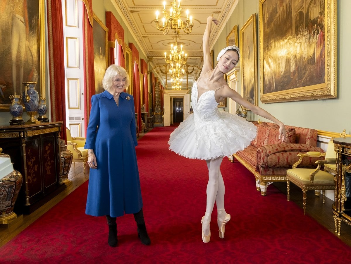 Her Majesty Queen Camilla at Buckingham Palace with Lead Principal Sangeun Lee photo by Ian Jones 3 Her Majesty Queen Camilla, at Buckingham Palace with English National Ballet Lead Principal Sangeun Lee, photo by Ian Jones