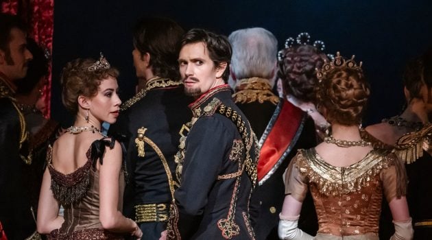 William Bracewell as Crown Prince Rudolf with Leticia Dias as Countess Marie Larisch in Kenneth MacMillan's Mayerling (c)2026 Tristram Kenton crop