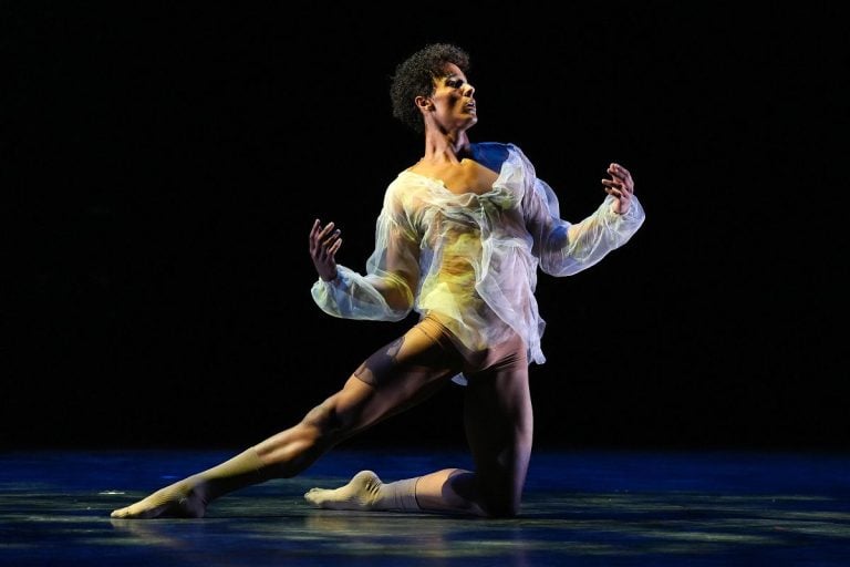 Jakob Wheway Hughes performing a contemporary solo by Ashley Coupal at Emerging Dancer 2026. Image by Isabella Turolla