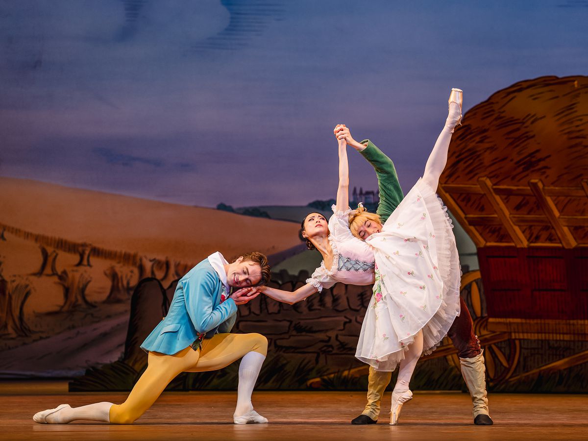 Matthew Ball as Colas Sae Maeda as Lise and Marco Masciari as Alain in La Fille mal gardee The Royal Ballet ©RBO 2026. Photographed by Andrej Uspenski Matthew Ball as Colas, Sae Maeda as Lise and Marco Masciari as Alain in La Fille mal gardée, The Royal Ballet ©RBO 2026. Photographed by Andrej Uspenski