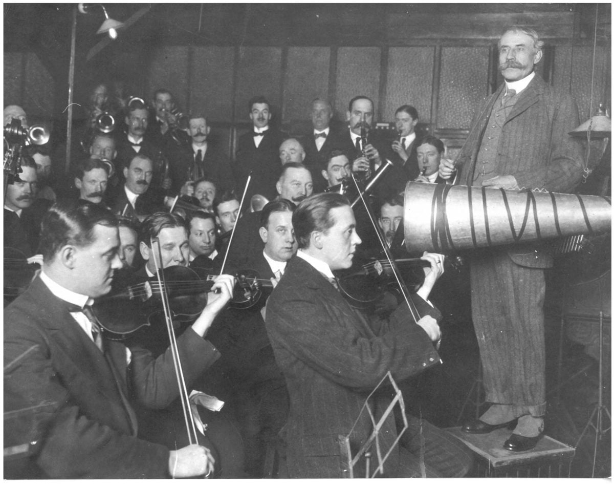 Elgar conducting an early recording session Elgar conducting an early recording session